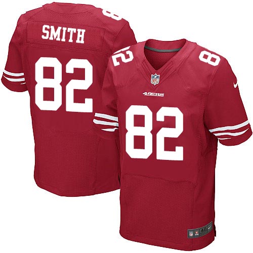 Men's Elite Torrey Smith Nike Jersey Red Home - #82 NFL San Francisco 49ers